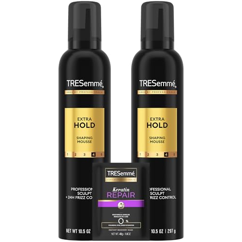 TRESemm? Shaping Mousse, Extra Hold 2-Pack ??Moisturizing Hair Mousse for Sculpting, 24H Frizz Control + Keratin Mask