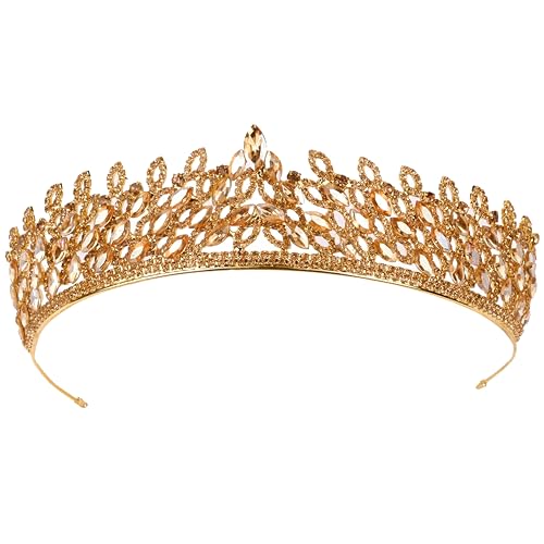 LIMELIA Women's Tiara, Crown for Henna Wedding Party | Glitter Hair Accessories for Bridal Birthday Pageant Prom Halloween Costume Christmas Party, Princess Crowns | Leaf Pattern - Honey