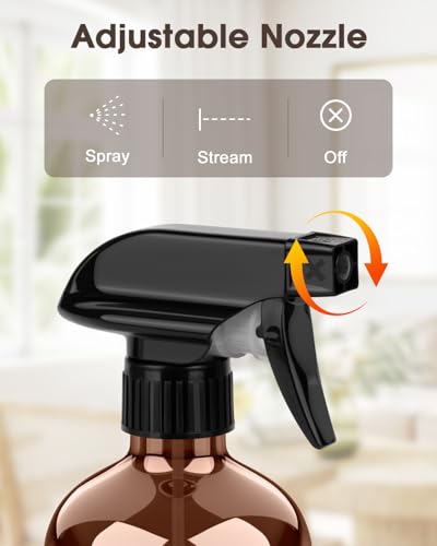 Amber Glass Spray Bottle 16oz with Silicone Sleeve, 2 Pack