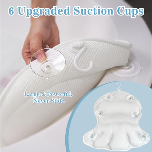 Bath Pillow with Neck & Back Support - 4D Air Mesh, 6 Suction Cups