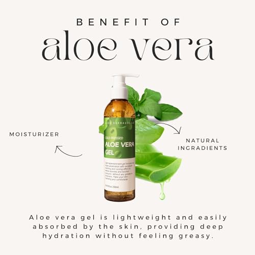benatu Aloe Vera Gel for Face and Hair, 100% Pure Cold Pressed, Natural Facial Moisturizer for Sunburn Relief, Ance, Skin Care (8.45 fl oz)