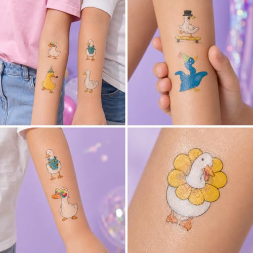 96 PCS Duck Temporary Tattoos for Kids - 8 Sheets