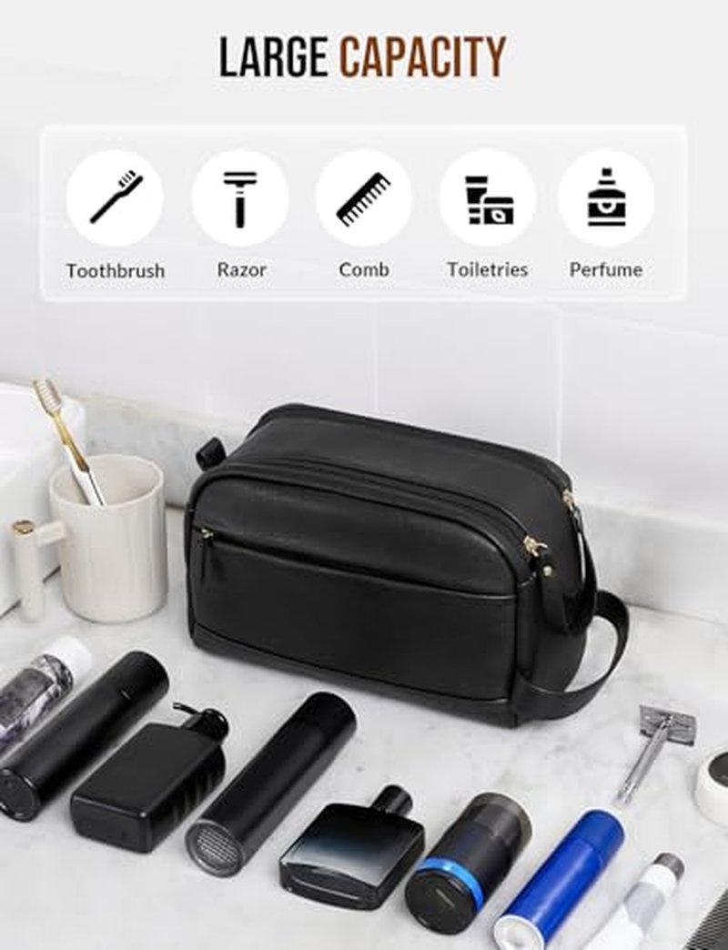 Celvetch PU Leather Toiletry Bag for Men - Water Resistant