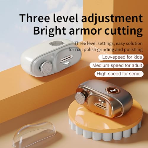 Upgraded Electric Nail Clippers for Seniors, Cordless Automatic Nail Trimmer with Adjustable Speed, Safe Electric Toenail Clippers for Fingernails and Toenails (3 Speeds - White)