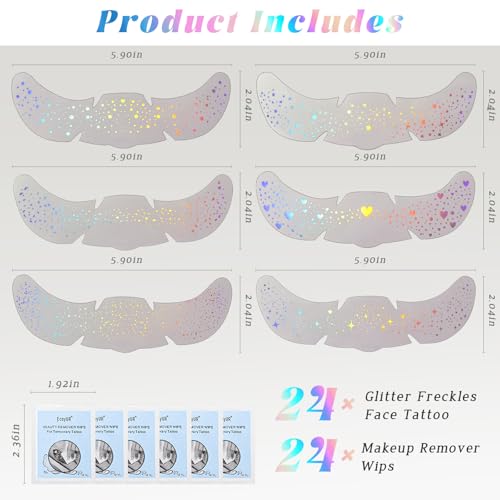 HOSAILY Holographic Glitter Freckles Temporary Tattoo - 24pc Set