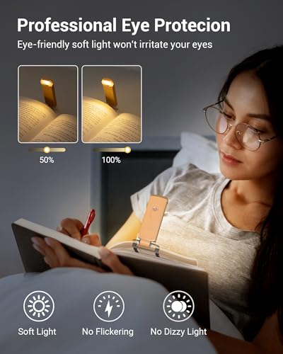 DEWENWILS USB Rechargeable Book Light, Warm White, Brightness Adjustable for Eye-Protection, LED Clip on Portable Bookmark Light for Reading in Bed, Car (White)