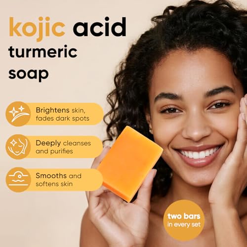 Kojic Acid Turmeric Soap Bars ? Dark Spot Remover & Skin Care, Handmade Face & Body Wash Bars with Niacinamide, Shea Butter, Tea Oil, Vitamin C (2 Pack, 8.5 Oz)