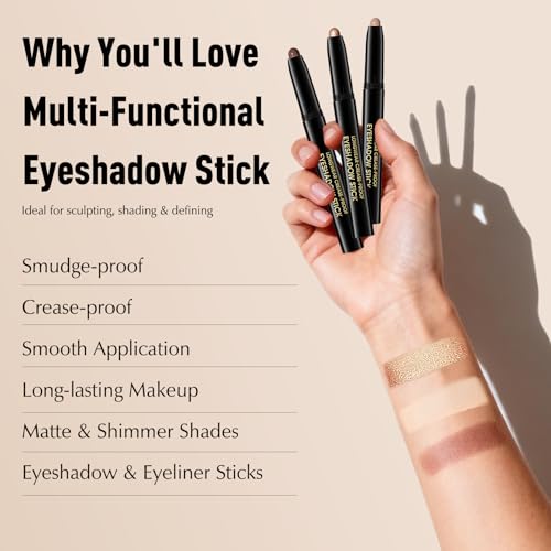 Cream Eyeshadow Sticks Set - 3 Piece Pigmented Matte & Shimmer