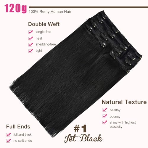 Clip in Hair Extensions Real Human Hair 120g 7pcs Human Hair Clip in Extensions 14 Inch Jet Black #1 Thickened Straight Real Hair Extensions Clip in Human Hair