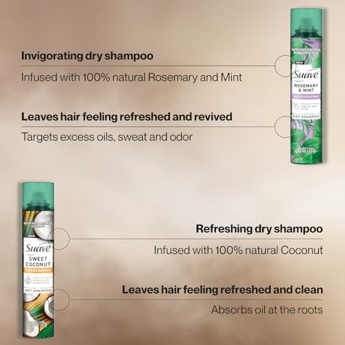 Suave Dry Shampoo Spray Variety 2-Pack ? Invigorating Rosemary & Mint, Refreshing Sweet Coconut, 4.3 Oz Ea