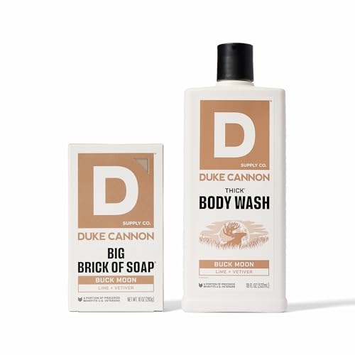 Duke Cannon Buck Moon Big Brick of Soap and Thick High Viscosity Body Wash Bundle, Vetiver & Oak Moss Scent, 10 oz Triple-Milled Bar Soap, and 18 oz 3X Thicker Body Wash (2-Pack)