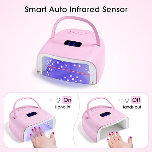Rechargeable LED Nail Lamp 60W Portable Wireless Nail Dryer UV Gel Polish Light with LCD Display, Auto Sensor and 4 Timer Settings, Professional Curing Lamp with 42 LED Beads for Salon