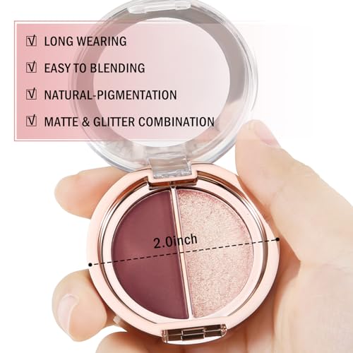 Boobeen Double Color Eyeshadow Palette, Matte & Shimmer Metal Eye Shadow Powder, Color Eye Shadow Blendable, Ultra Pigment Long Lasting Eye Makeup Palette