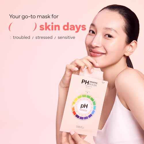 SAM¡¯U PH Sensitive Relief Fit Face Mask ? Redness-Reducing & Calming Vegan Sheet Mask with 5 Cica Complex and Tea Tree, Soothing Travel-Friendly Korean Skincare (5 Sheets)