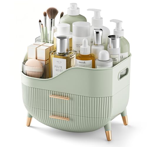 Pajiriona Green Makeup Organizer with 2 Drawers, Cosmetic Storage