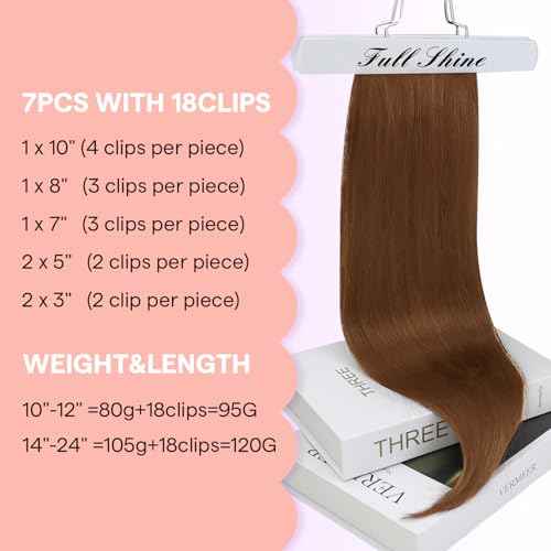 Full Shine Orange Clip in Hair Extensions Real Human Hair, Copper Extensions for Women Real Hair, 18 Inch Remy Double Weft Hair Extensions Clip ins for Thick Hair, 18inch 7 Pcs 120G