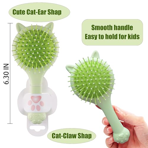 Hair Brushes Set, Hair Pins, Hair Brushes for Girls, Foldable Hair Brush, Air Cushion Hair Brush, Brush with Mirror, Travel Size Hair Brush, Long Handle Hair Brush, Hair Clips (Green)