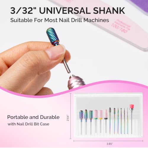 MelodySusie 13Pcs Nail Drill Bits Set - Pink & Colorful Tungsten, Ceramic & Diamond