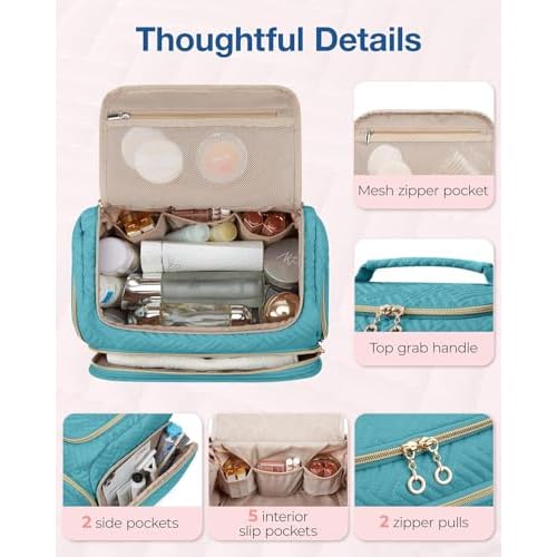 BAGSMART Travel Toiletry Bag for Women, Cosmetic Bag Makeup Bag Organizer with Handle, Travel Bag for Toiletries, Travel Accessories, Full Sized Container