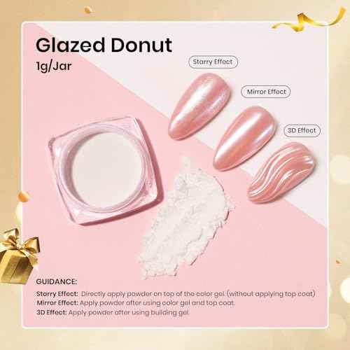 Beetles White Chrome Nail Powder for Gel Nails Pearl Cromer Nail Powder Mirror Effect Nails Gel Polish Glitter Manicure Holographic Pigment Nails Art Design Gifts for Women