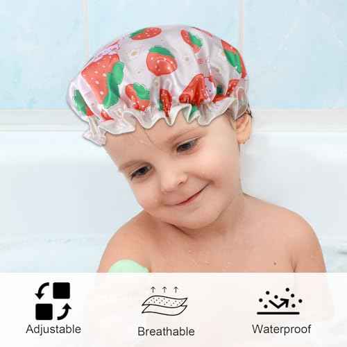 TIESOME Kids Shower Caps, 2 PCS Yellow & Purple Waterproof Double Layers Shower Caps Cute Rabbit Bonnets Elastic Band Bonnet Satin and Eva Soft Kids Sleeping Cap Reusable Shower Cap for Kids
