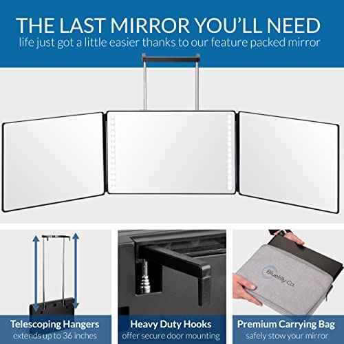 3 Way Mirror, Three Way Mirror for Braiding Hair & Hair Styling, LED Mirror, 360 View
