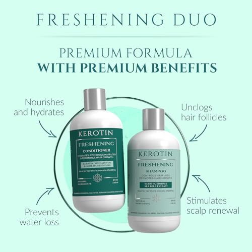 Kerotin Hair Growth Shampoo & Conditioner Set with Rosemary Oil & Biotin - Natural, Sulfate-Free, Made in USA