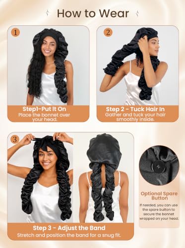 Kemispary Double Layer Satin Bonnet 33-43" XXL for Long Hair & Braids