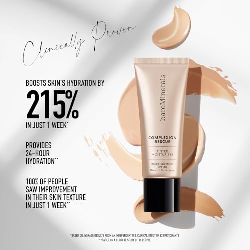 bareMinerals Complexion Rescue Tinted Moisturizer for Face with SPF 30, Full Size, Cashew 3.5, Vegan, Cruelty-Free & Dermatologist-Tested