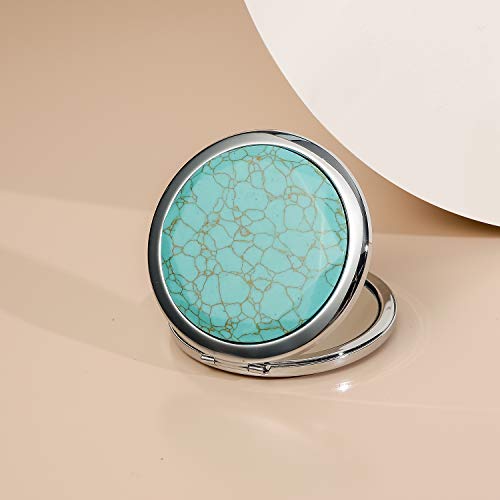 Daughter Gifts from Mom and Dad,Sweet Birthday Gift for Daughter Teen Girls Keepsake,Unique Engraved Natural Turquoise Compact Mirror