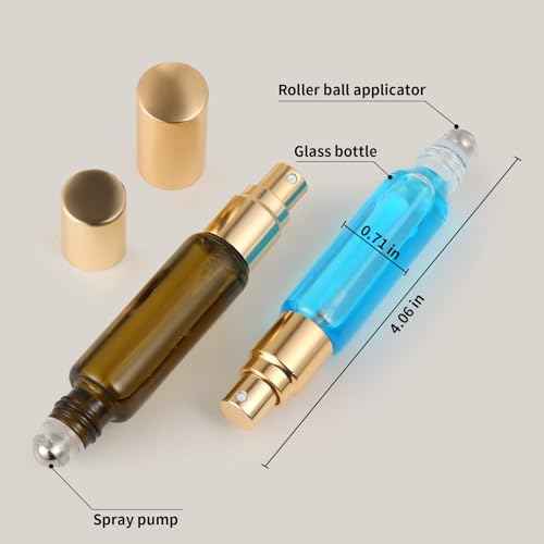 2-in-1 Refillable Perfume Bottle 10ml (2 Pack), Dual-Head Spray & Roller Design, Leakproof Travel Atomizer for Perfume, Cologne and Essential Oils