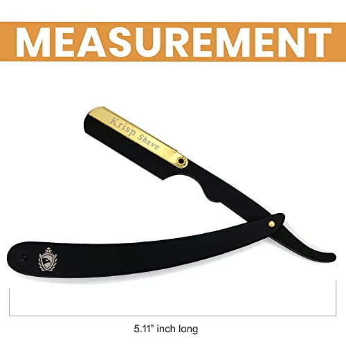 Professional Straight Razors For Men, Barber Razors, Straight Edge Razor Kit For Close Shaving - Beard Cut Throat Straight Razor Safety Shavette - 10 Shaving Blades By Krisp Beauty (Black/Gold)