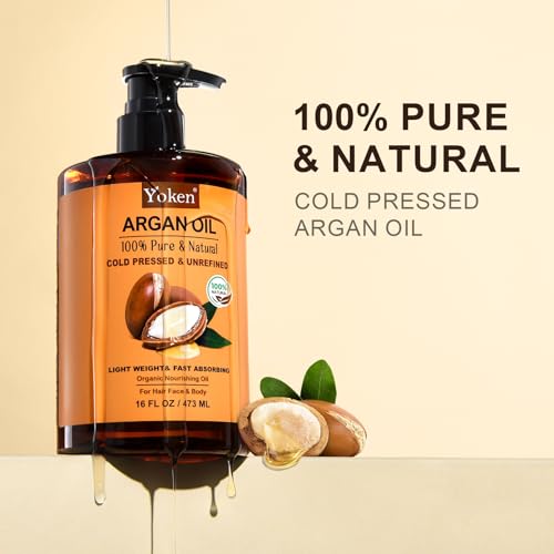 Yoken Organic Argan Oil 16oz - Cold Pressed for Hair, Face & Skin
