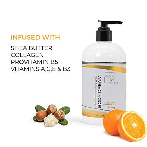 BODY & HAND CREAM Moisturizer, ANTI-AGING Body Cream, Non Greasy For ALL SKIN TYPES, With COLLAGEN & SHEA BUTTER, White, 16 Oz.