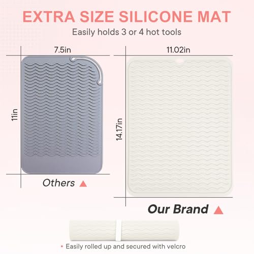 Suafrnut Ivory Oversize Silicone Heat Resistant Mat for Hair Tools, 14.2x11 Inches