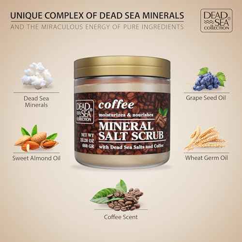 Dead Sea Collection Coffee Scented Salt Body Scrub - Large 23.28 OZ - with Pure Oils and Dead Sea Minerals