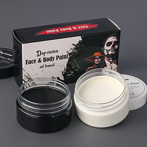 Professional Cream Face Paint Body Paint Oil Based Face painting Makeup for Kids and Adults Single Color Halloween SFX Christmas Party 30g (Black50g+White50g)