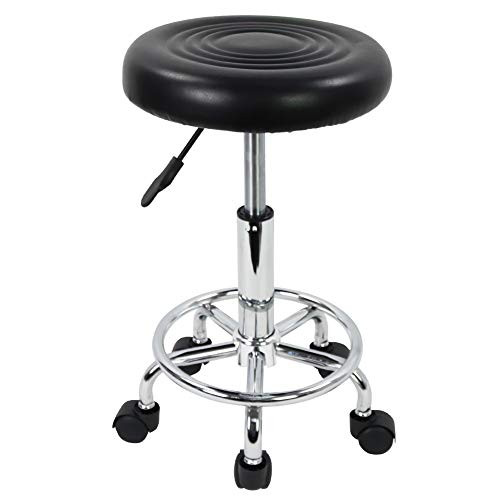 KKTONER PU Leather Rolling Stool with Footrest Height Adjustable