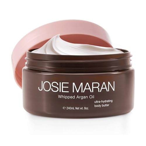 Josie Maran Whipped Argan Oil Body Butter - Hydrate, Soften & Revitalize Skin with Argan Oil, Shea Butter, Avocado Oil & Essential Fatty Acids - Dry Skin Body Moisturizer (8 fl oz / 240 ml)