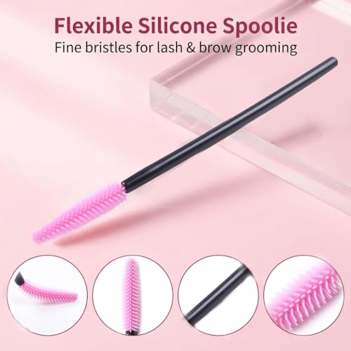 BIHRTC Deep Pink Disposable Silicone Eyelash Mascara Brushes Pack of 100
