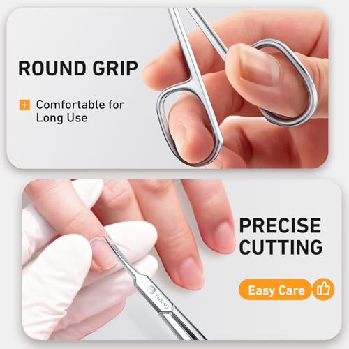 THRAU Extra Fine Cuticle Scissors - Stainless Steel Precision Nail Trimmer