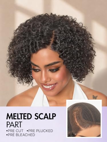 LUVME 8 Inch Curly Pixie Wig Black Short Glueless Human Hair