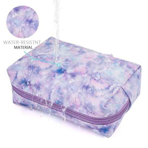 Makeup Bag For Girls, Travel Cosmetic Bag For Teens Girls Kids Cute Small Makeup Bag for Purse Waterproof Zipper Pouch, Tie Dye Purple