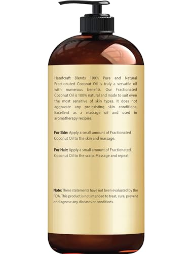 Handcraft Blends Fractionated Coconut Oil - 100% Pure & Natural Premium Grade Coconut Carrier Oil for Essential Oils, Massage Oil, Moisturizing Hair Oil & Body Oil - 16 fl. Oz