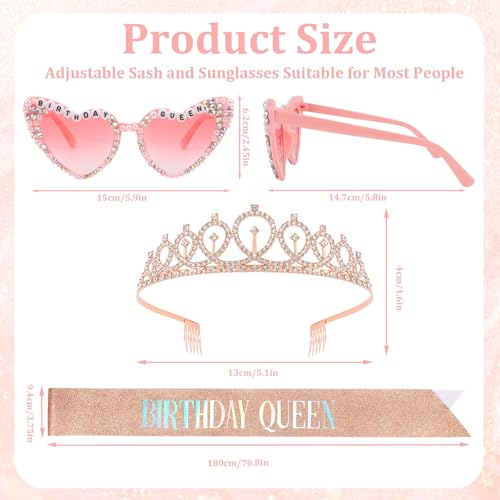 Birthday Queen Sash, Crown & Glasses Set - Rose Gold Party Decor