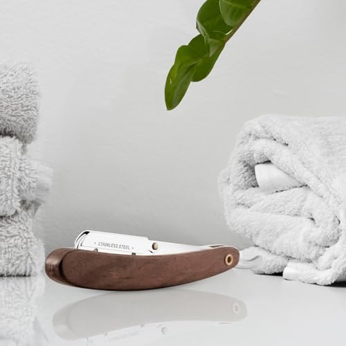 Parker SRDW Professional Shavette Razor ? Walnut Wood Handle, Stainless Steel Arm & Clip Lock System for Secure Blade Fit, 5 Blades Included