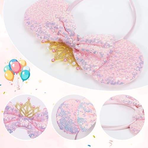 CANMIL Pink Sparkle Princess Bow Headband for Girls