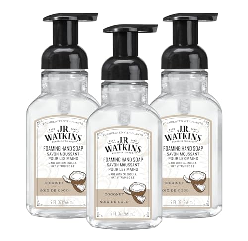 J.R. Watkins Moisturizing Foam Hand Soap Dispenser 3 Pack - Coconut Scent, 9 fl oz