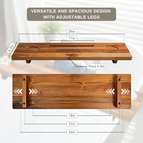 Teak Wood Bathtub Tray 29" - Adjustable Bath Caddy