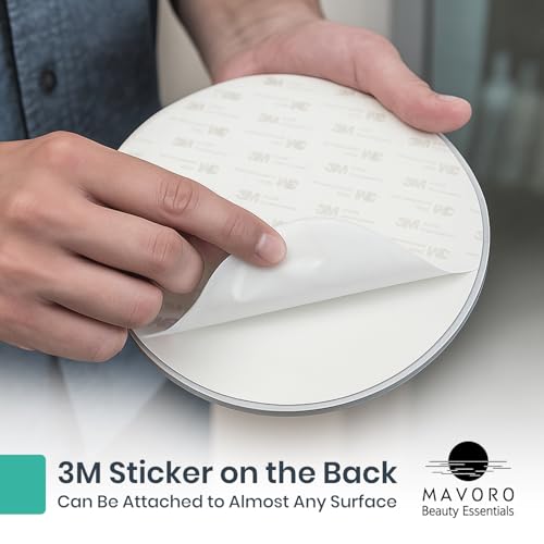 Mavoro 9" Round Shaving Mirror for Shower | 3M Adhesive Shower Mirror | Acrylic - Unbreakable | Less Fogging | Sleek Frameless | Peel and Stick | Glassless Safety